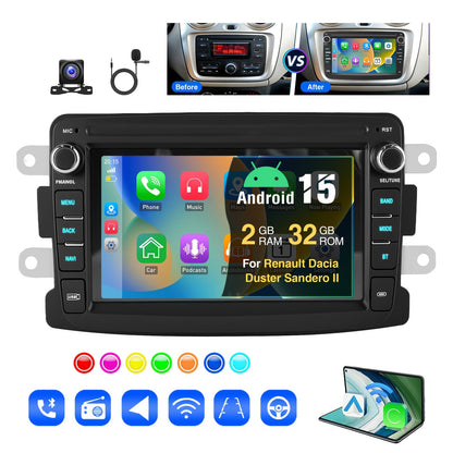 Android Autoradio – Multimedia Speler – Car Stereo – Touchscreen Radio – Navigatiesysteem – 7 Inch HD Scherm – Draadloze CarPlay & Android Auto – Microfoon & AHD Achteruitrijcamera