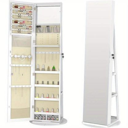 Sieradenkast – Sieradenorganizer – Sieradenbox – Make-upkast – Draaibare Organizer – Wit – Volledige Lengte Spiegel – Veilig Slot Met Sleutel