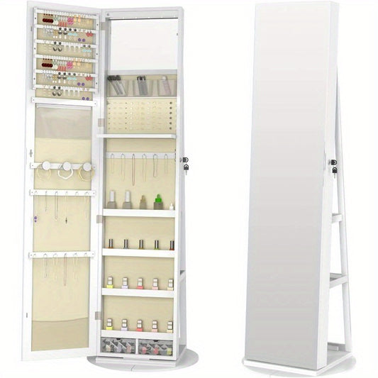 Sieradenkast – Sieradenorganizer – Sieradenbox – Make-upkast – Draaibare Organizer – Wit – Volledige Lengte Spiegel – Veilig Slot Met Sleutel