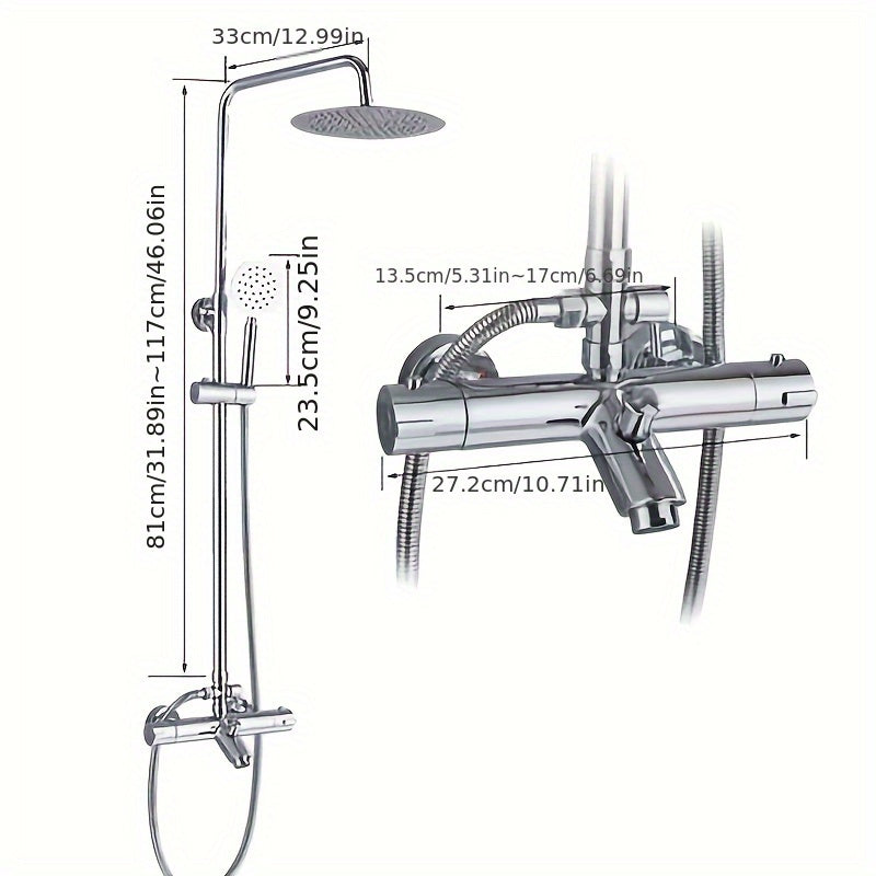 Thermostatische Regendouche – Douchekop – Doucheset – Handdouche – Regenkraan – Messing Chroom – 25,4 cm Diameter – Temperatuurregelaar 20-50℃