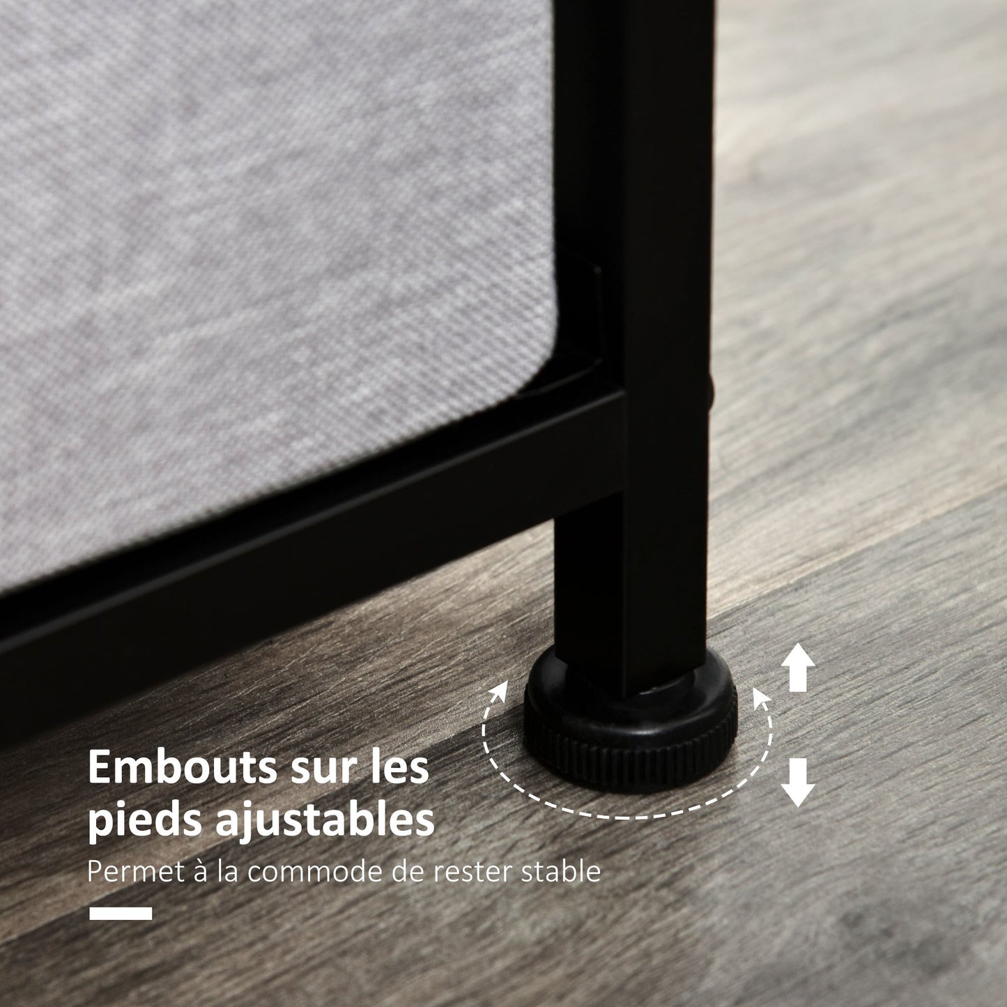 Opbergkast – Dressoir – Kast – Ladeblok – Stoffen Lades – Grijs – Compact Hoog Design – Metalen Frame & MDF Bovenblad