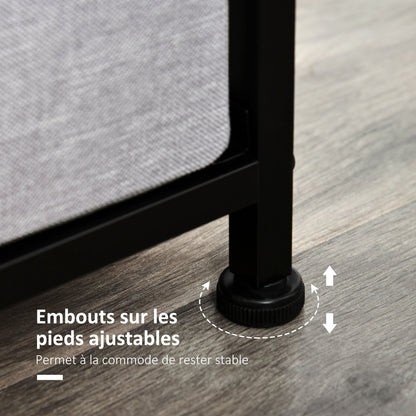 Opbergkast – Dressoir – Kast – Ladeblok – Stoffen Lades – Grijs – Compact Hoog Design – Metalen Frame & MDF Bovenblad