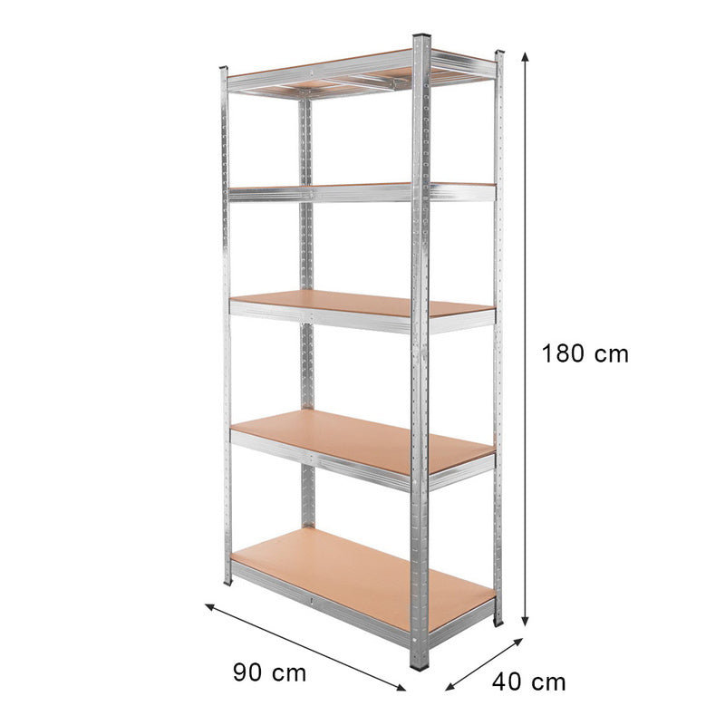 Mega-M Basic Storage Shelf - H-180 cm, L-90 cm, D-40 cm, 5 MDF 4 mm Shelves (175 kg), Galvanized Steel