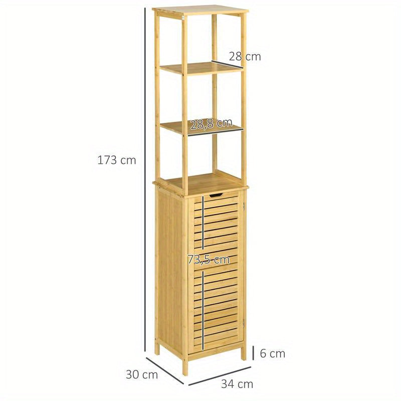 Hoge Badkamerkast – Hoge Kast – Opbergkast – Badkamerrek – Opbergmeubel – 3 Planken Achter Deur – Compact 173 cm Hoog – Eenvoudige Montage Zonder Gereedschap