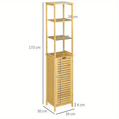 Hoge Badkamerkast – Hoge Kast – Opbergkast – Badkamerrek – Opbergmeubel – 3 Planken Achter Deur – Compact 173 cm Hoog – Eenvoudige Montage Zonder Gereedschap