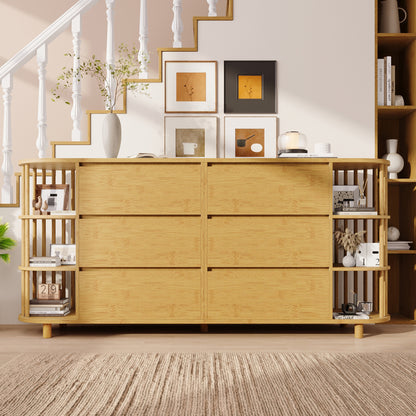 Dressoir – Opbergkast – Ladekast – Buffetkast – Vitrinekast – 160 cm Breed – Bamboe Raster Deuren – Verstelbare Pootjes – Duurzaam Niet-Hout Materiaal