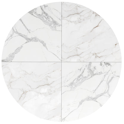 Ronde Eettafel – Eettafel Rond – Keukentafel – Tafel Marmerlook – Tafeltje Goudkleurig Metaal – 100 cm Diameter – Verstelbare Poten