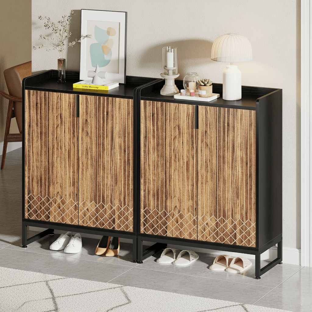 Schoenenkast – Schoenenrek – Schoenenopberger – Opbergkast – Schoenenmeubel – 6-laags – Spaanplaat Hout – Voor 25 Paar Schoenen – Met Deuren – Zwart & Bruin – Modern Design – Vrijstaand