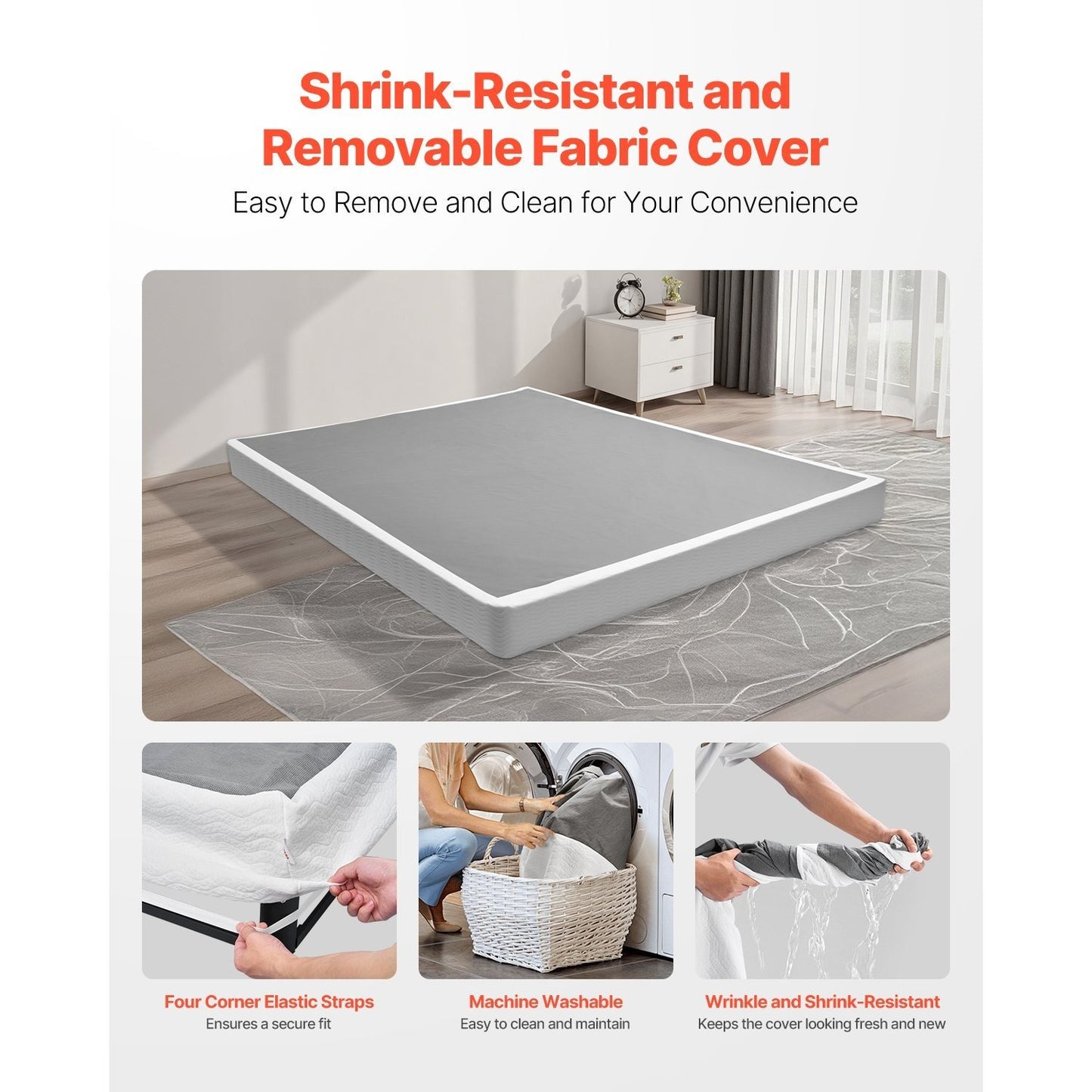 Boxspring Frame – Bedbodem Frame – Matras Ondersteuning – Bed Frame Queen Size – Stevig Metalen Frame – 79,1 x 59,6 cm – Afneembare Stoffen Hoes
