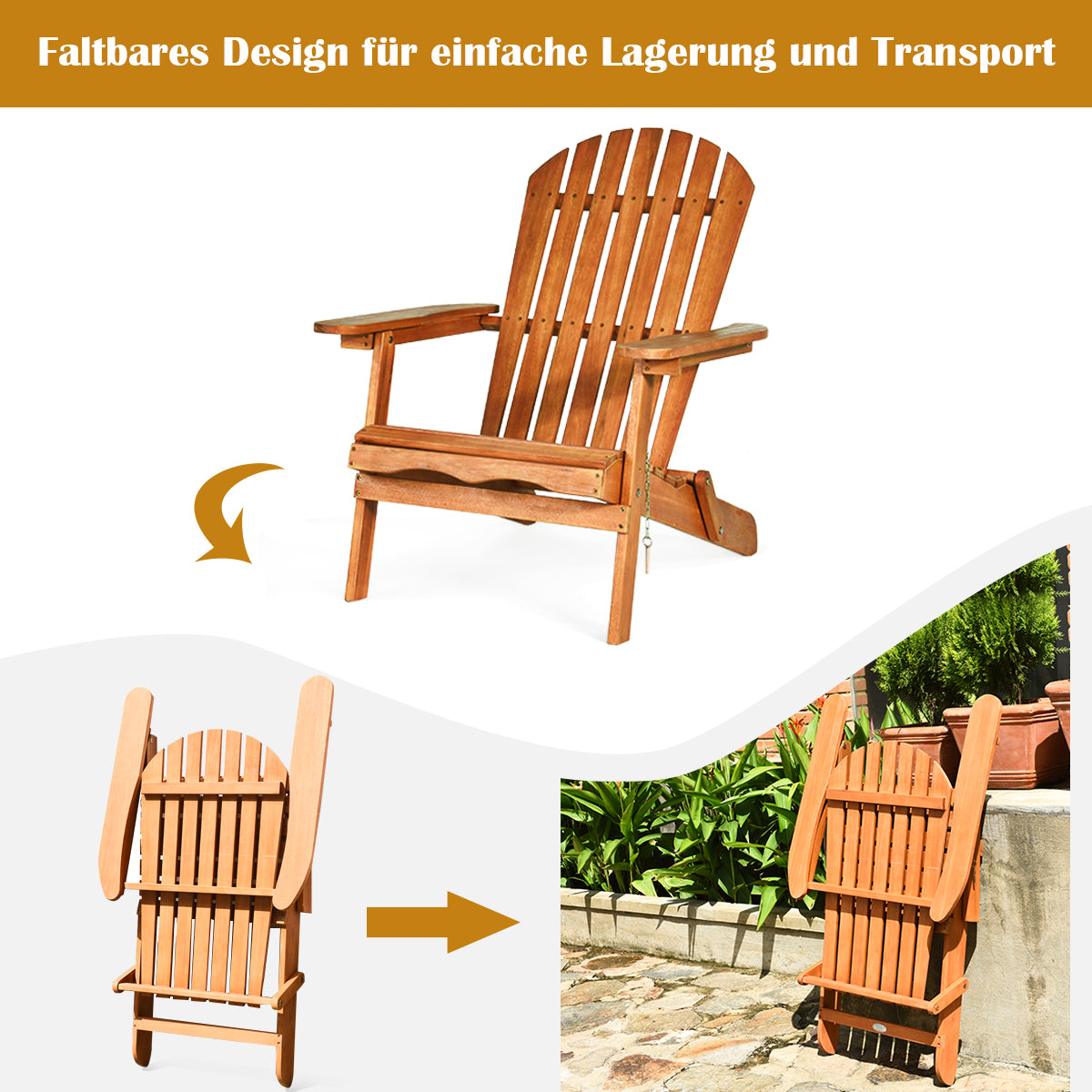 Inklapbare Adirondack Stoelen Set – Loungestoelen – Tuinstoelen – Vouwstoelen – Buitenstoelen – Eucalyptus Hout – Inclusief Bijzettafeltje