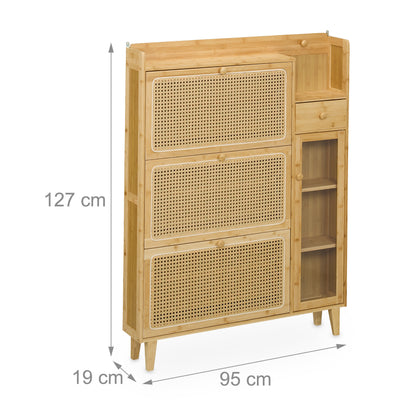 Rattan Schoenenrek – Schoenenkast – Schoenenopberger – Schoenenplank – Schoenenstandaard – 5 Compartimenten – Bamboe Met Rattan Look