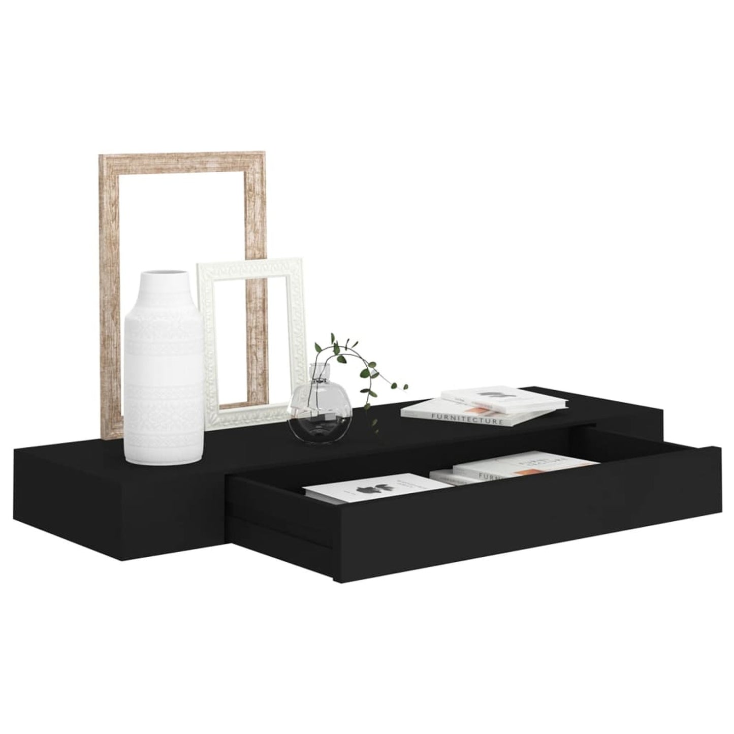 Wandplank – Zwevende Plank – Wandrek – Boekenplank – Muurplank – Met Lade – 80x25x8 cm – Zwart – Space-saving Design – Eenvoudige Montage