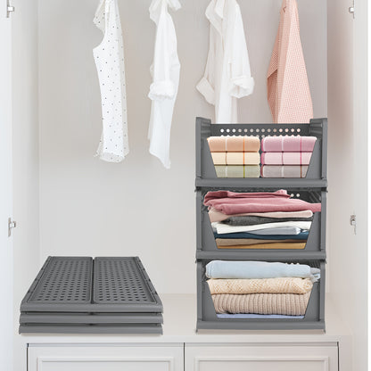 Opbergmanden – Opbergboxen – Opbergbakken – Kastmanden – Stapelbare Mand – Stevig Kunststof – Inklapbaar 18 cm Hoog – Set Van 3