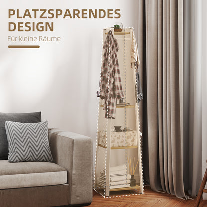 Kapstok – Kledingrek – Garderoberek – Jashenrek – Opberger – Trapeziumvormig Design – 8 Dubbele Haken – 3 Legplanken – Staal Wit Met Eikenkleur