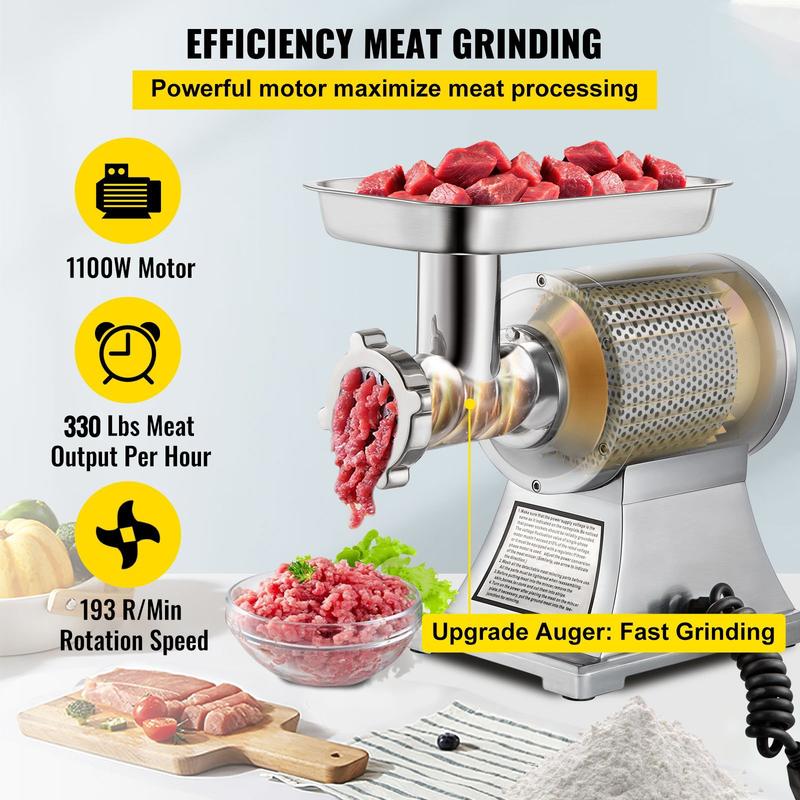 Vleesmolen – Gehaktmolen – Worstmaker – Vleesvermaler – Keukenmachine – 1100W Motor – Roestvrij Staal