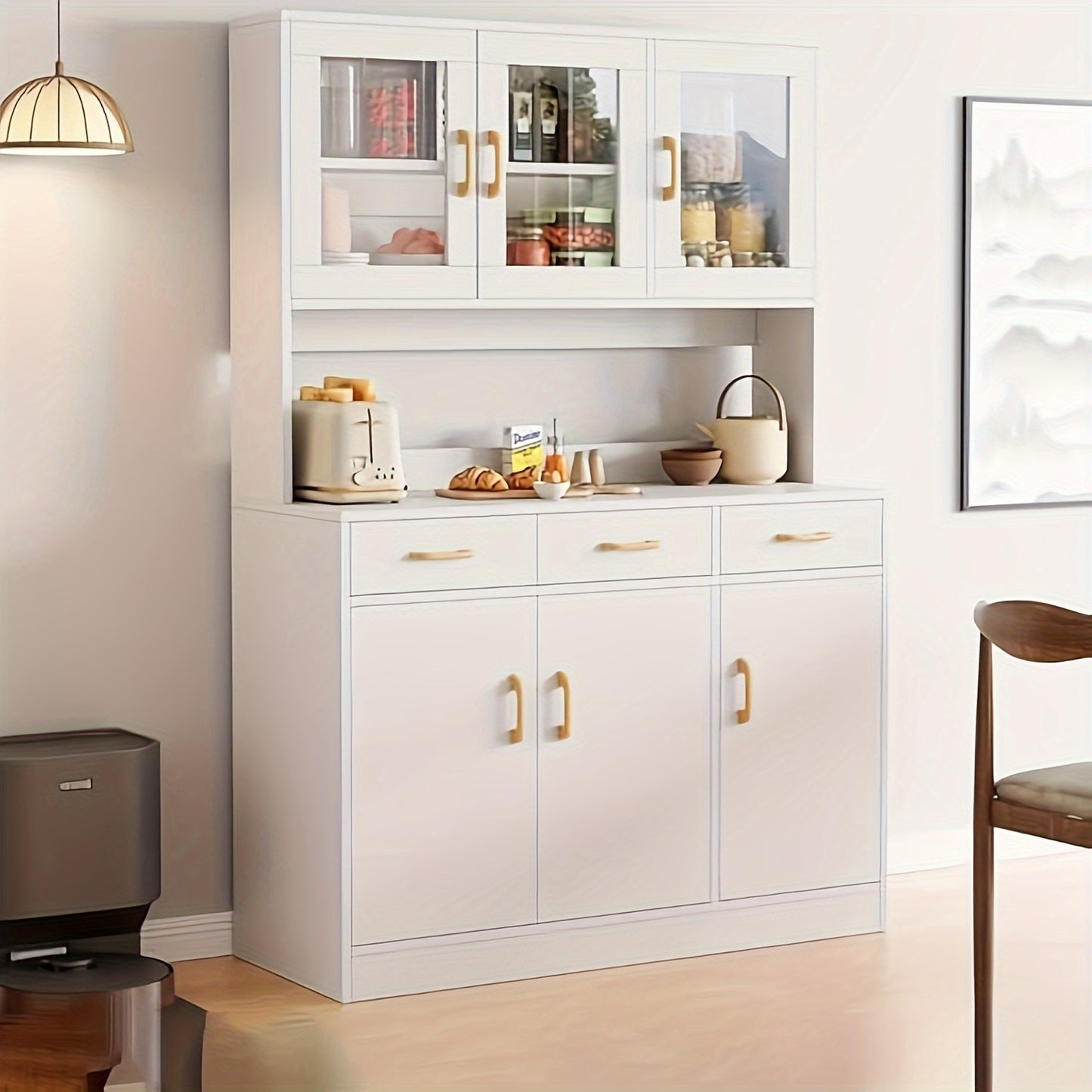 Dressoir – Buffetkast – Opbergkast – Keukenkast – Sideboard – Wit – 170x100x30 cm – 6 Deuren en 3 Lades – Vrijstaand Houten Meubel
