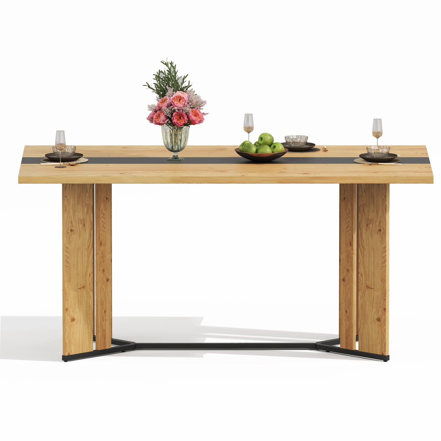 Eettafel – Keukentafel – Tafel – Dinertafel – Scandinavische Tafel – 150x80 cm – Eikenlook Melamine Krasbestendig – Zwart Metalen Frame Mat