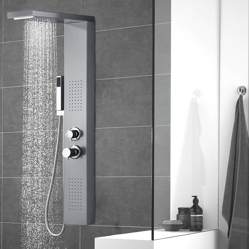 Douchepaneel – Regendouche – Waterval – Handdouche – Massageblad – 4-in-1 Functies – 304 RVS Geborsteld – Compact Design 20x47x115 cm