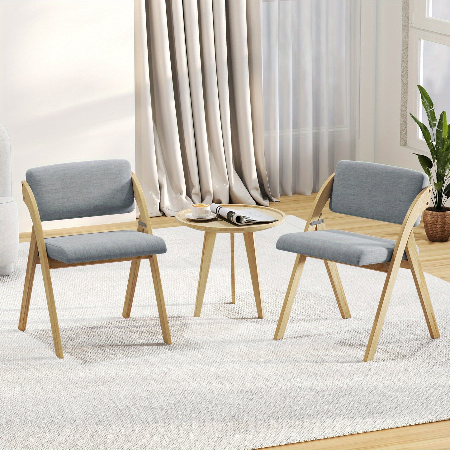 Vouwstoel – Klapstoel – Eetkamerstoel – Kampeerstoel – Opvouwbare Stoel – Stevige Rubberhouten Poten – Comfortabele Gewatteerde Zitting – Grijs