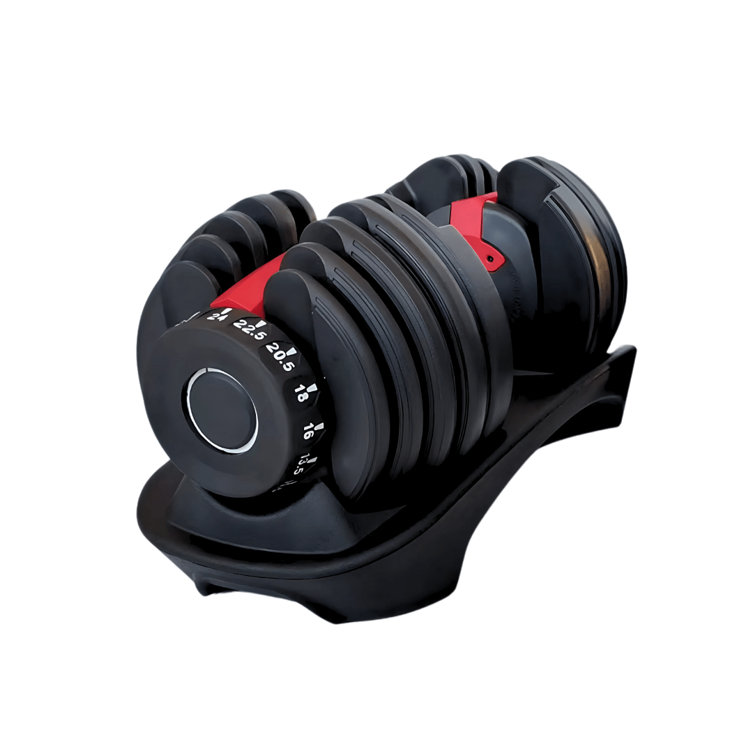 Verstelbare Dumbbell – Halter – Fitness Gewicht – Trainingsgewicht – Dumbbell Set – 15 Gewichtsniveaus 2,5-24 kg – Duurzaam Staal & Comfortabele Grip – Rood