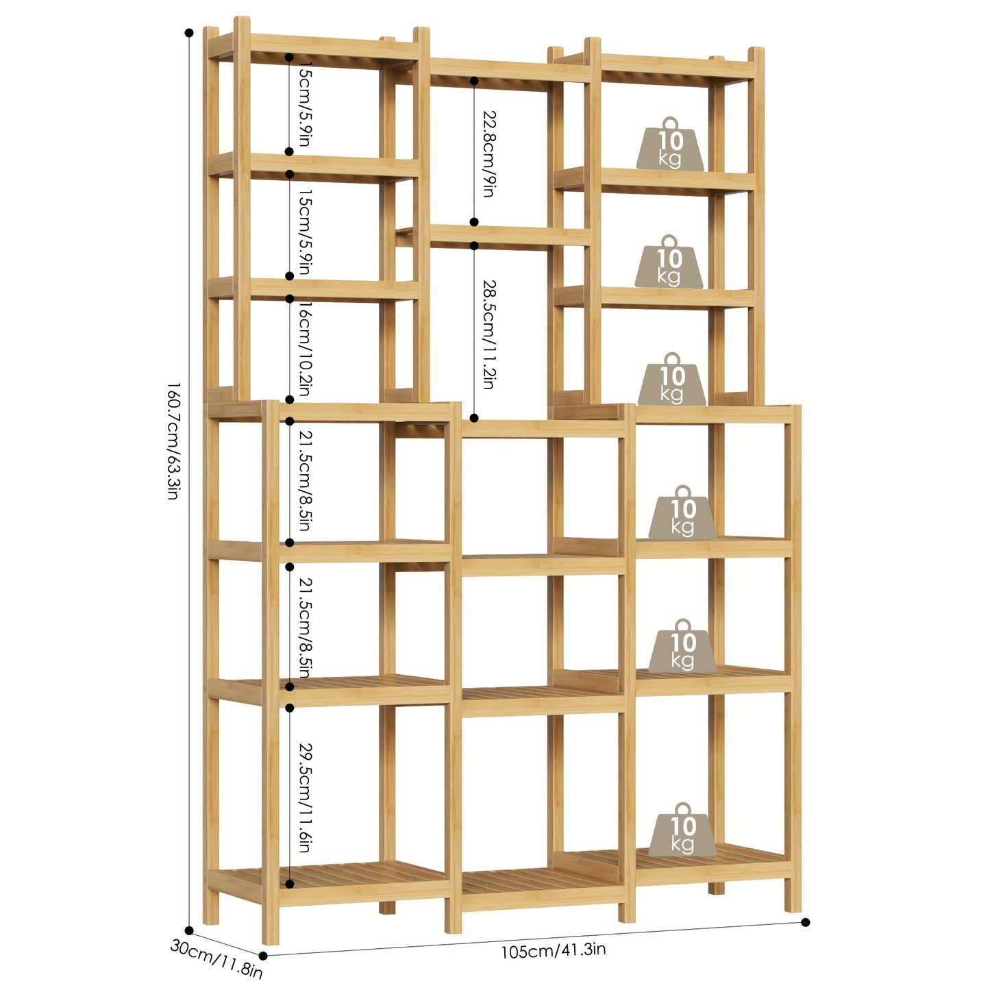Bamboekast – Badkamermeubel – Opbergkast – Boekenkast – Plantenrek – Duurzaam Bamboe – Groot Formaat 105x30x160,7 cm