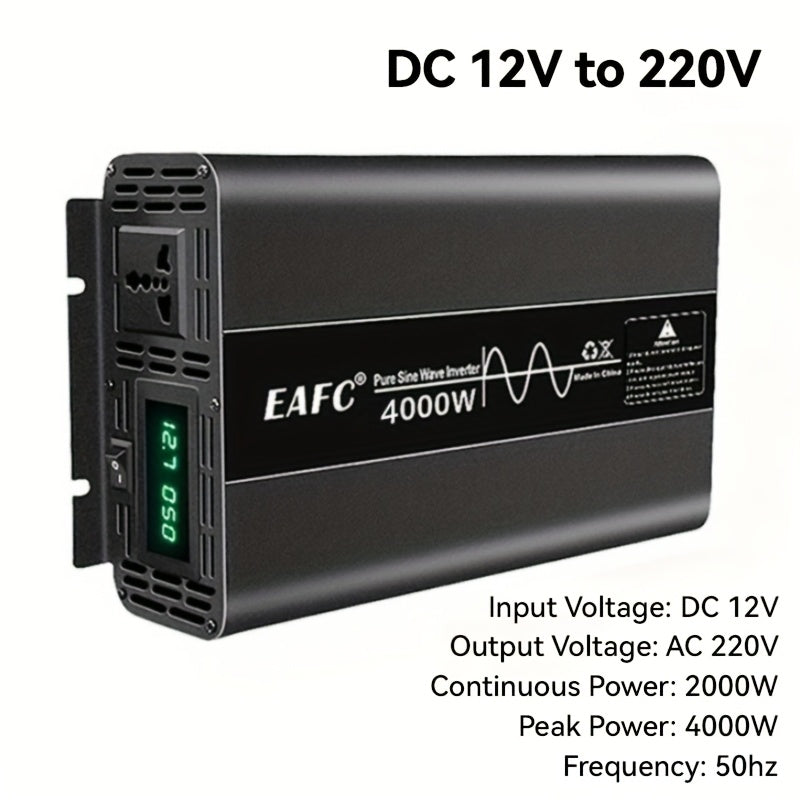 Omvormer 4000W – Stroomomzetter – Spanningsomvormer – DC naar AC Converter – Netstroom Vervanger – Pure Sinusgolf – Meervoudige Beveiliging