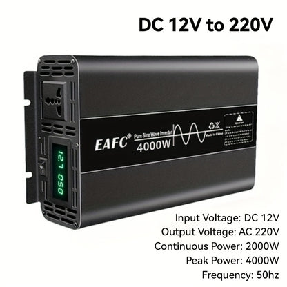 Omvormer 4000W – Stroomomzetter – Spanningsomvormer – DC naar AC Converter – Netstroom Vervanger – Pure Sinusgolf – Meervoudige Beveiliging
