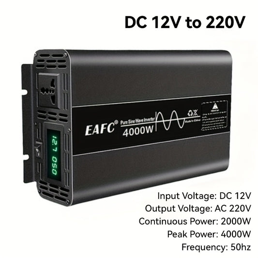 Omvormer 4000W – Stroomomzetter – Spanningsomvormer – DC naar AC Converter – Netstroom Vervanger – Pure Sinusgolf – Meervoudige Beveiliging