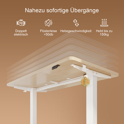 Zit Sta Bureau – Verstelbaar Bureau – Elektrisch Bureau – Hoogte Verstelbaar Bureau – Computerbureau – 140x60 cm – Stevig Stalen Frame – Geen Stroom Nodig