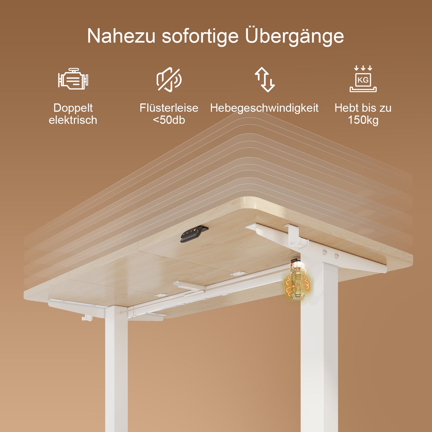 Ergonomisch Zit-Sta Bureau – Verstelbaar Bureau – Sta Bureau – Thuiswerk Bureau – Computerbureau – Handmatig Verstelbaar – Stabiel Stalen Frame – 140x60 cm Champagne