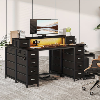 Computertafel – Bureau – Computerbureau – Bureautafel – Gaming Desk – 156x48 cm – RGB LED Verlichting – 10 Stoffen Lades en Monitorstandaard