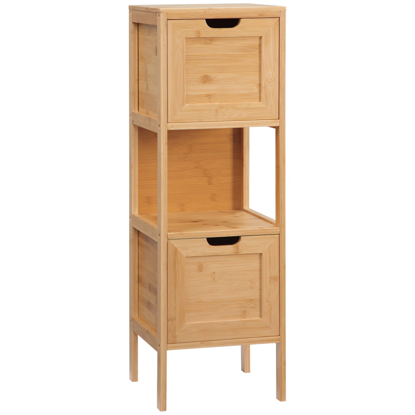 Bamboo Bathroom Cabinet, 1 Shelf, 2 Drawers, 30 Cm X 30 Cm X 90 Cm; Natural