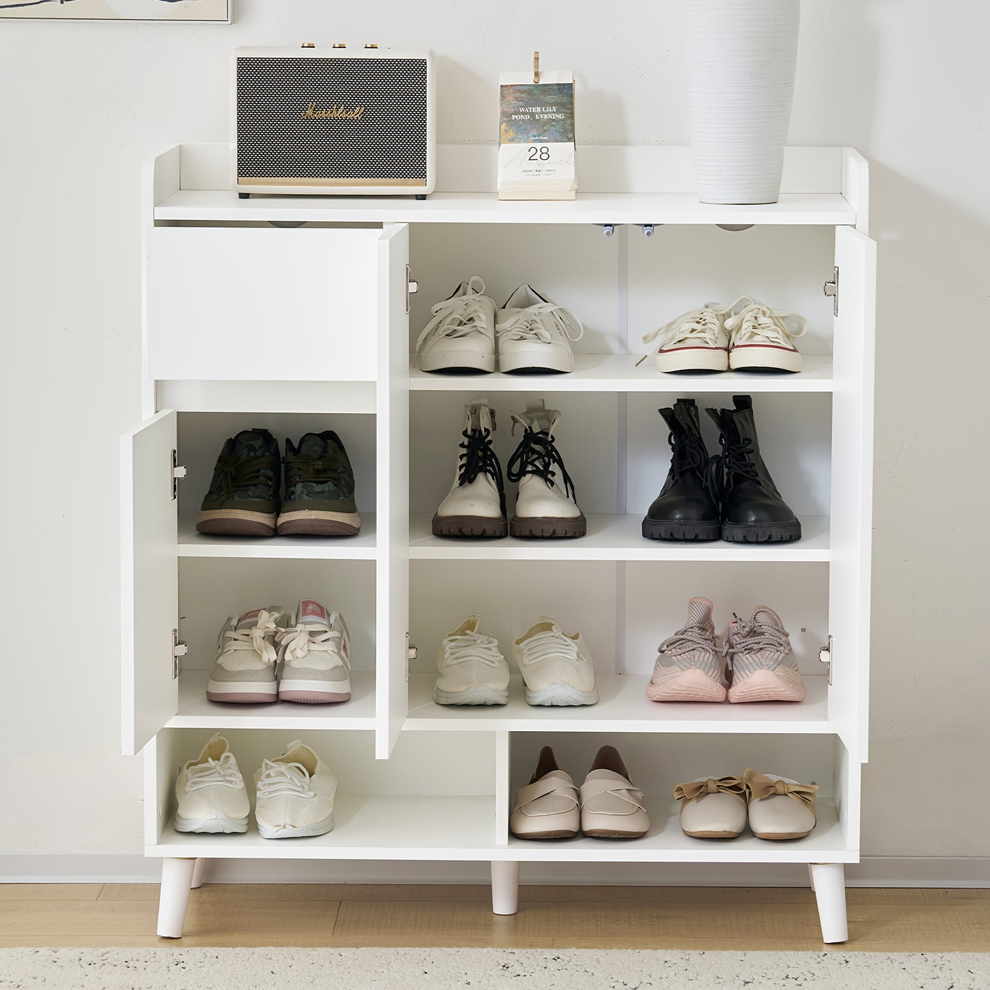 Opbergkast – Schoenenkast – Dressoir – Kasten – Opberger – Wit Metaal – Verstelbare Planken – Volledig Gemonteerd – 99x90x35 cm – Stevig & Duurzaam