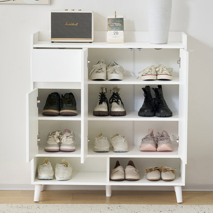 Opbergkast – Schoenenkast – Dressoir – Kasten – Opberger – Wit Metaal – Verstelbare Planken – Volledig Gemonteerd – 99x90x35 cm – Stevig & Duurzaam