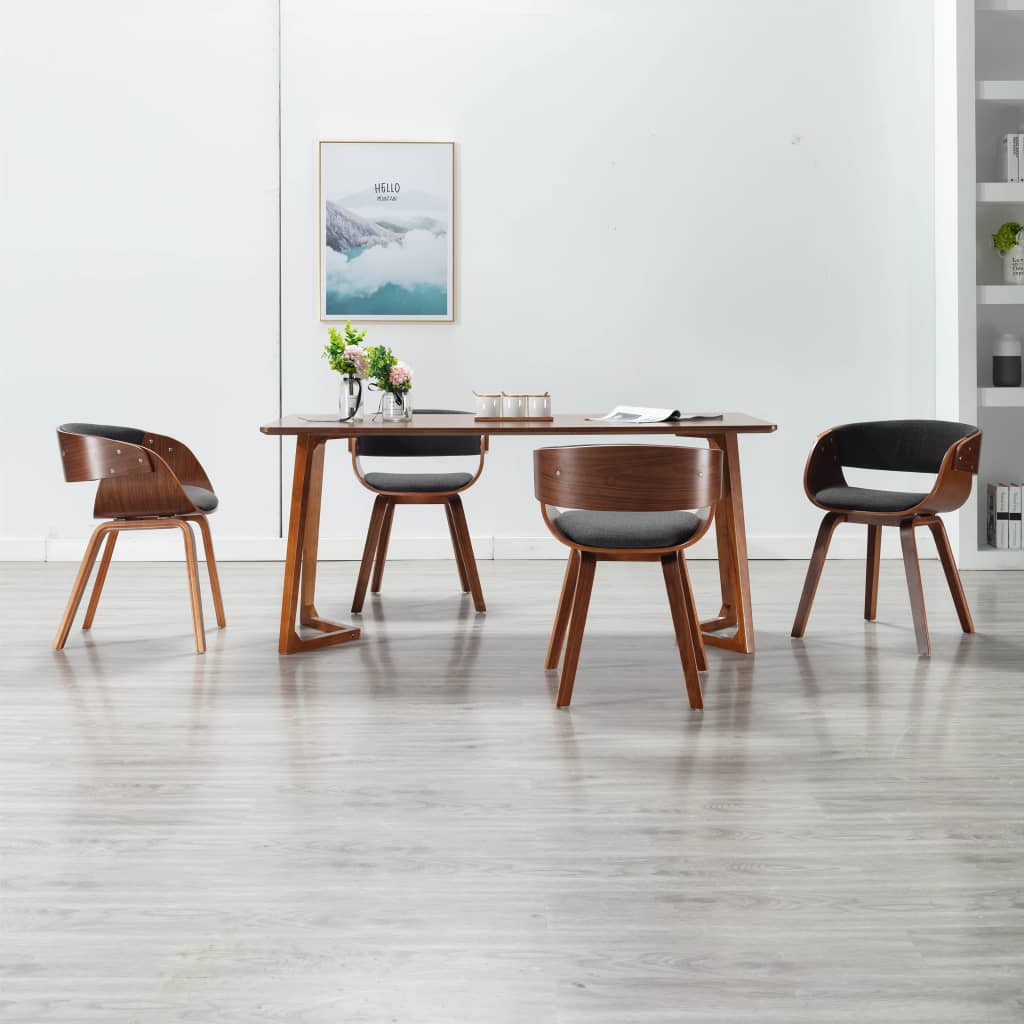 Eetkamerstoel – Eettafelstoel – Keukenstoel – Stoel – Kuipstoel – Set van 4 – Zachte Grijze Stof – Duurzaam Houten Frame