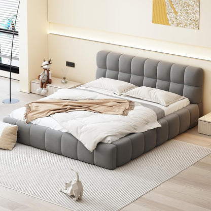 Tweepersoonsbed – Gestoffeerd Bed – Slaapbank – Ledikant – Bedframe – 140x200 cm – Linnen Bekleding – Stevige Lattenbodem