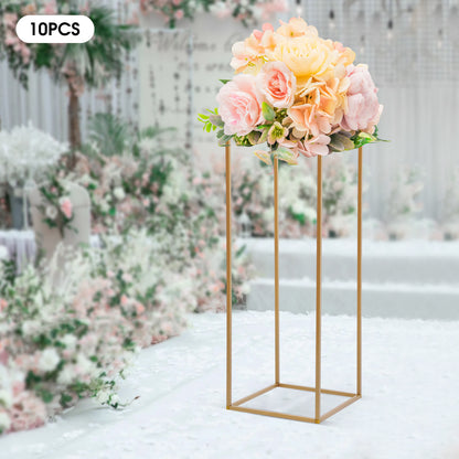 Vaasstandaard – Bloemenstandaard – Boeketstandaard – Bloemenhouder – Bloemhouder – Gouden Set van 10 – Stevig IJzer – 27x27x80 cm, Max 10 kg Draagkracht