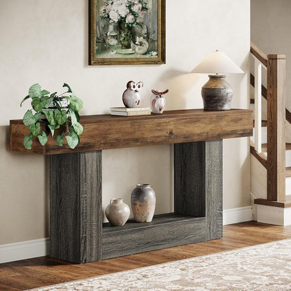 Sidetable – Sofa Tafel – Haltafel – Wandtafel – Landelijke Sidetable – Vintage Bruin & Grijs – Extra Lang 160 cm – Duurzaam Samengesteld Hout