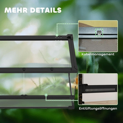 Terrarium – Reptielen Terrarium – Glas Terrarium – Hagedis Terrarium – Slang Terrarium – Groot Glas Terrarium Met Verhoogde Waterdichte Basis – Veilig Push-Lock Deksel