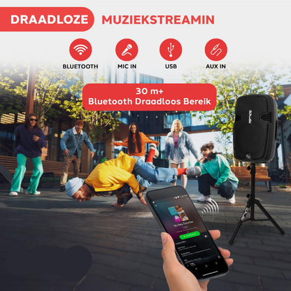 Draadloos Speaker Systeem – Bluetooth Speaker – PA Speakerset – Geluidsinstallatie – Feestversterker – 1800W Vermogen – 30,5 cm Subwoofer – Inclusief Microfoon & Statieven