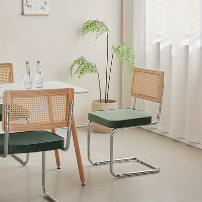 Eetkamerstoelen – Dining Stoelen – Keukenstoelen – Stoelenset – Fluwelen Stoelen – Groen – Rattan Rugleuning – Ergonomisch Design