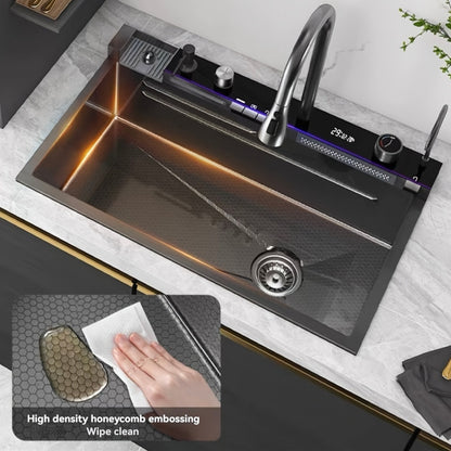 RVS Waterfall Spoelbak – Keukenspoelbak – Enkele Bak – Onderbouw Spoelbak – Camper Spoelbak – Gunmetal Grijs – Uittrekbare Kraan – Complete Accessoireset