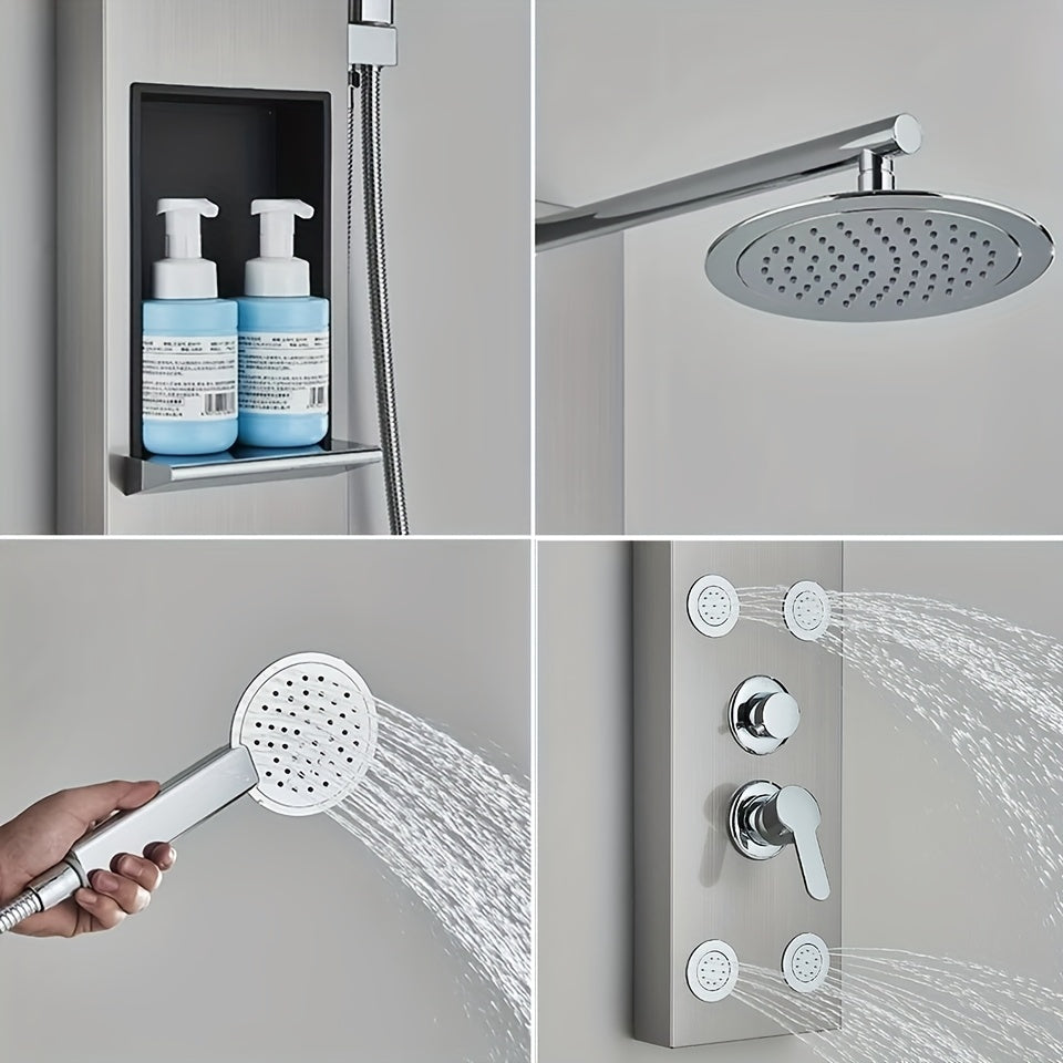 Douchesysteem – Doucheset – Douchepaneel – Douchekolom – Regendouche – RVS Mat Zwart – 20 cm Regendouche – 4 Bodyjets Met Handdouche 3-standen