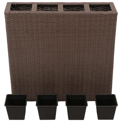 Modern Metal Square Planter Box with 4 Pots - Weather-Resistant Indoor/Outdoor Garden Bed, Striped Design & Brown Poly Rattan-Like Texture, Durable Metal Construction for Patio, Balcony, or Lawn - Ideal for Bonsai Trees & Sma