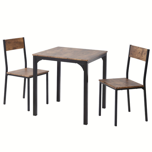 Eethoek – Zitgroep – Dinerset – Tafel Met 2 Stoelen – Balkonmeubilair – Compact En Praktisch – Massief Hout En Metaal