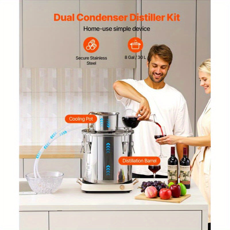 Distilleerketel – Distilleerketel Set – Alcohol Distilleerkit – Thuisbrouwset – 8 Gallon RVS – Grote Inhoud – Duurzaam Roestvrij Staal