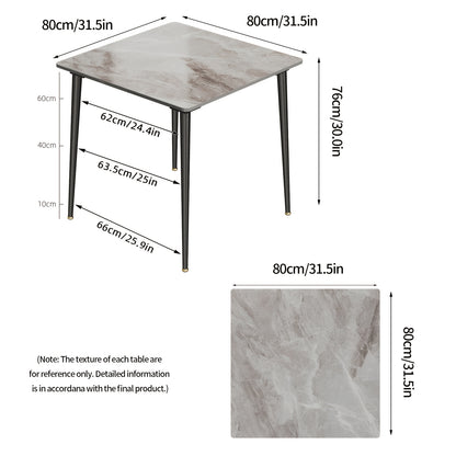 Compacte Eettafel – Kleine Keukentafel – Marmeren Tafel – Eettafel 2 Personen – Woonkamertafel – Zwart Metalen Poten – Krasbestendig Marmerblad – 80x80 cm