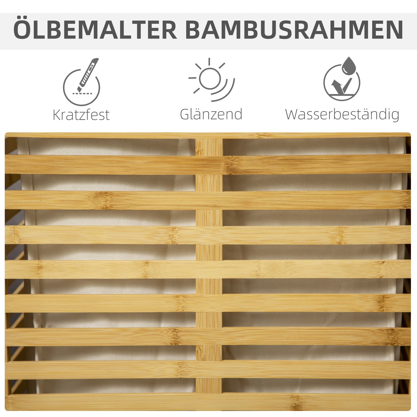 Bamboe Wasmand – Wasbak – Wascontainer – Wäschemand – Wasopberger – Met Afneembare Waszak – Duurzaam Natuurlijk Materiaal – 44x37x62,5 cm