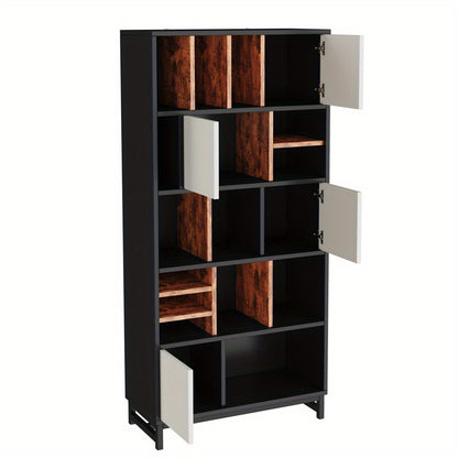 Boekenkast – Boekrek – Boekplank – Opbergkast – Vakkenkast – 5 Planken – 165 cm Hoogte – MDF Houtmateriaal – Wit + Zwart