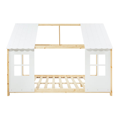 Kinderbed – Peuterbed – Juniorbed – Huisbed – Slaapbed – Halfopen Design – Massief Dennenhout – 140x200 cm – Wit